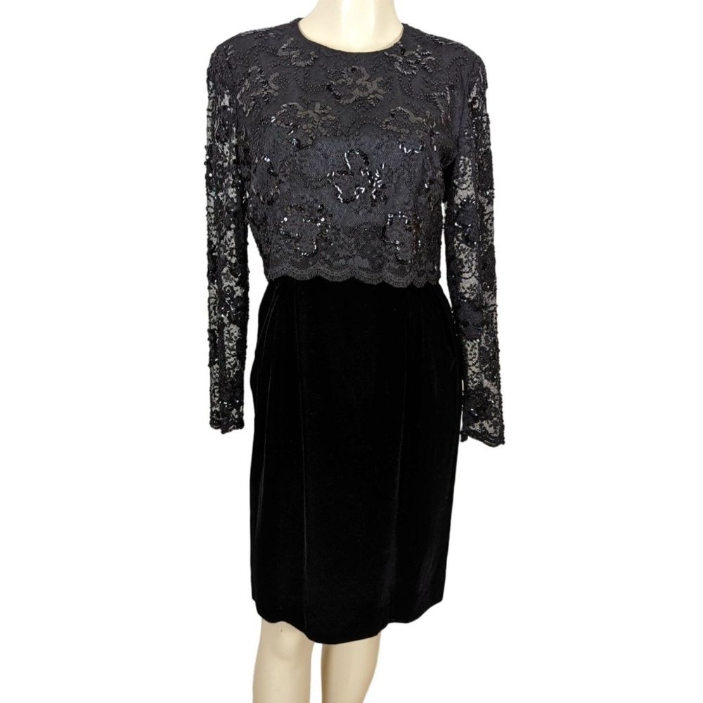 Vintage Talbots‎ long sleeve beaded velvet lace sleeve cocktail formal dress 6